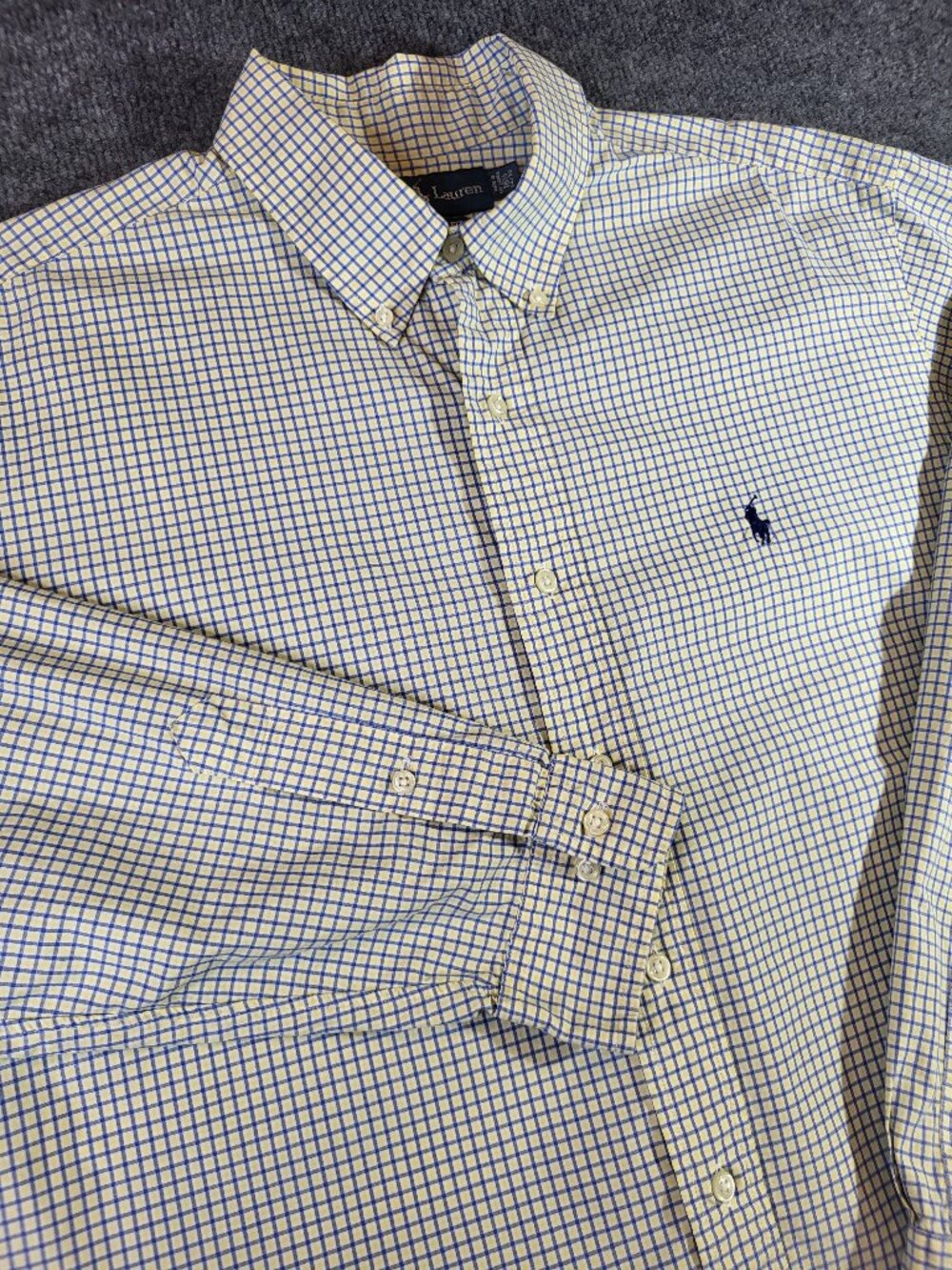 Polo Ralph Lauren Shirt Mens Button Down 16.5 34/33 Blue Yellow Gingham Classic